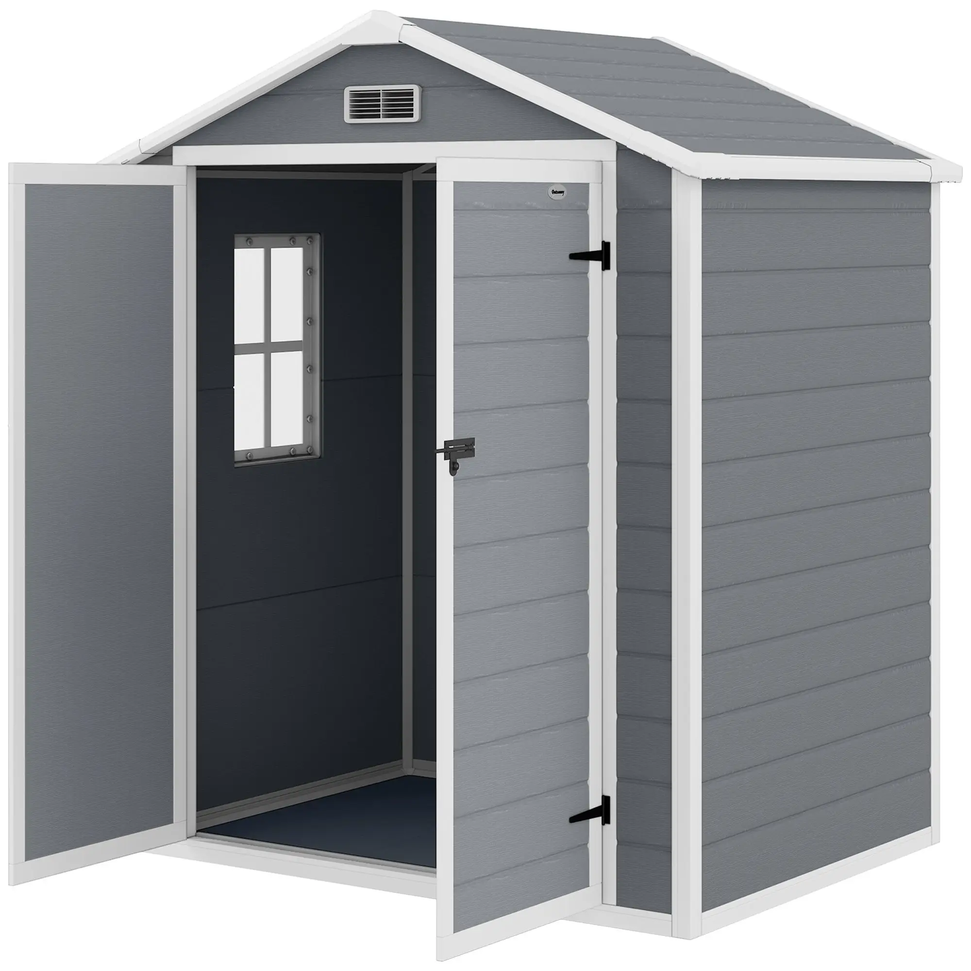 

For 6x4.5FT Plastic Shed, Lockable Garden Tool Storage House with Double Doors and Vent, Grey
