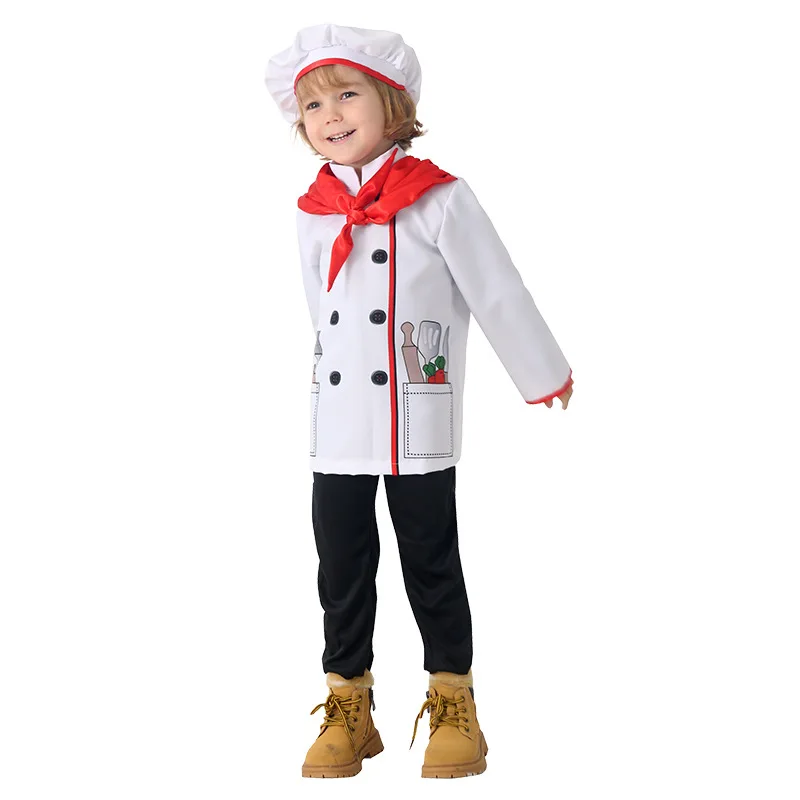 Chef Enfant Carnival Halloween Fancy Coat Dress Up Costume With Chefs Hat For Cooking Party Baking Niño Cook Uniform Costumes view 4