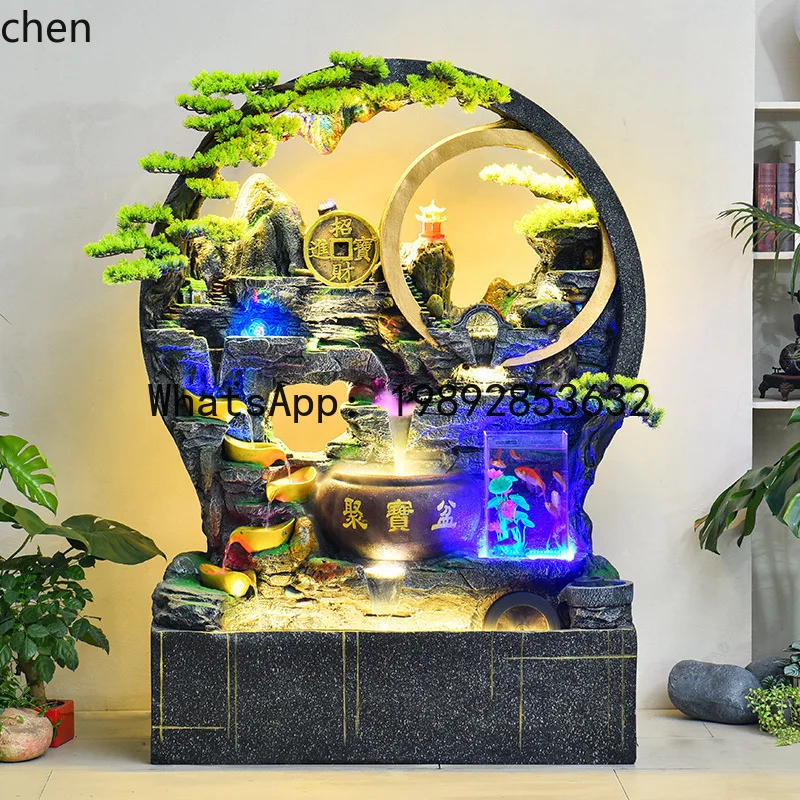 Artificial Mountain Water Fountain Indoor Living Room Floor Ornament Feng Shui Wheel Water Curtain Wall Water Screen