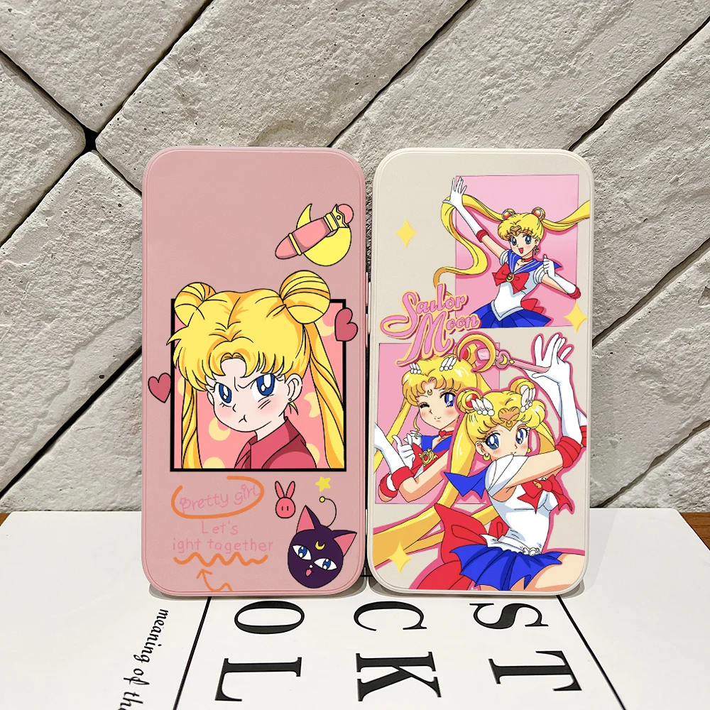 Japan Anime S-SailorS M-MoonS Phone Case For iPhone 15 14 13 12 11 Pro Max Mini X XR XSMAX 8 7 6 Plus Soft Cover With Hand Strap