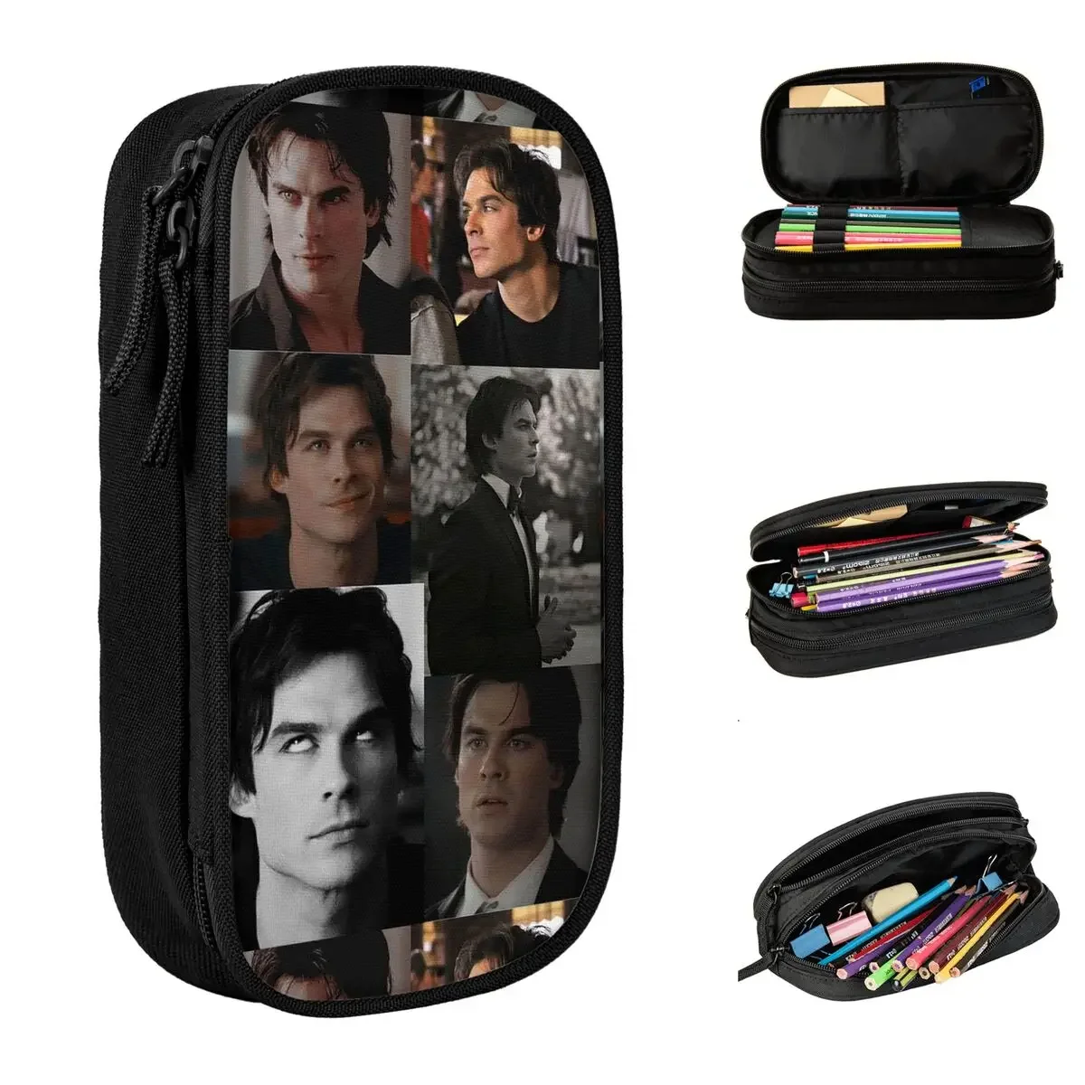 Lovely The Vampire Diaries Pencil Case Damon Salvatore Pencil Box Pen Holder for Student Large Storage Bags Office Stationery