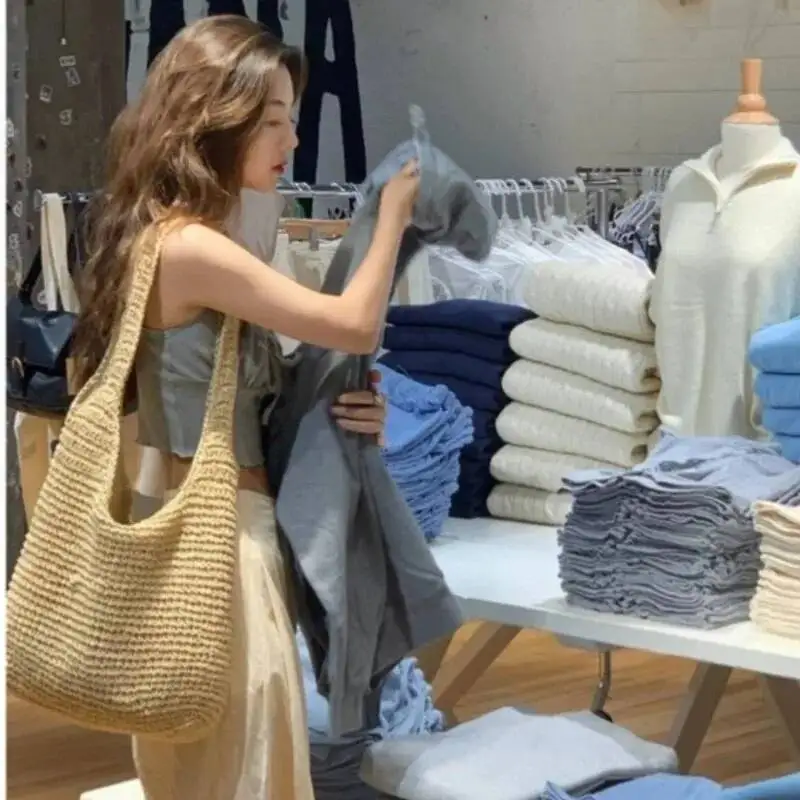 Bloom Beach Vacation Woven Shoulder Bags Purse Women Summer Large Capacity Tote Bag Female Holiday Haruku Straw Handbag 2025