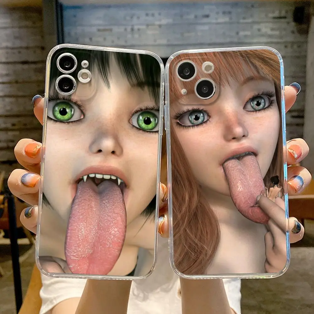 Clmj Cool Girl Punk Y2K Phone Case FOR IPhone 15 14 13 12 11 Pro 14 15 Plus 13 Pro MAX XR XS Woman Tongue Transparent Covers