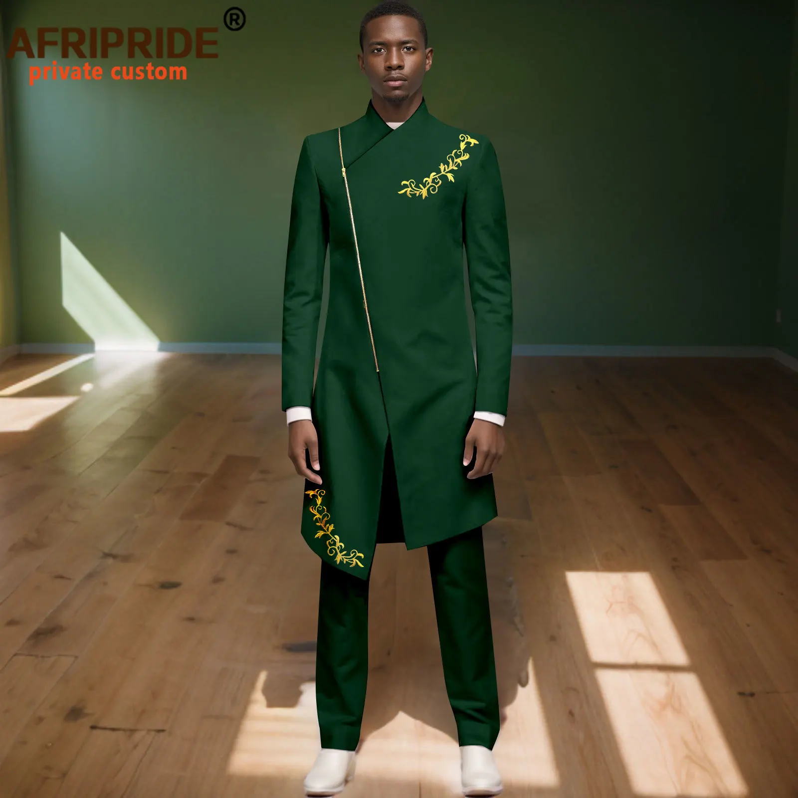 African Suits for Men Embroidery Slim Fit Zip Jacket and Pants 2 Piece Set Dashiki Outfits Formal Attire for Wedding 2416050