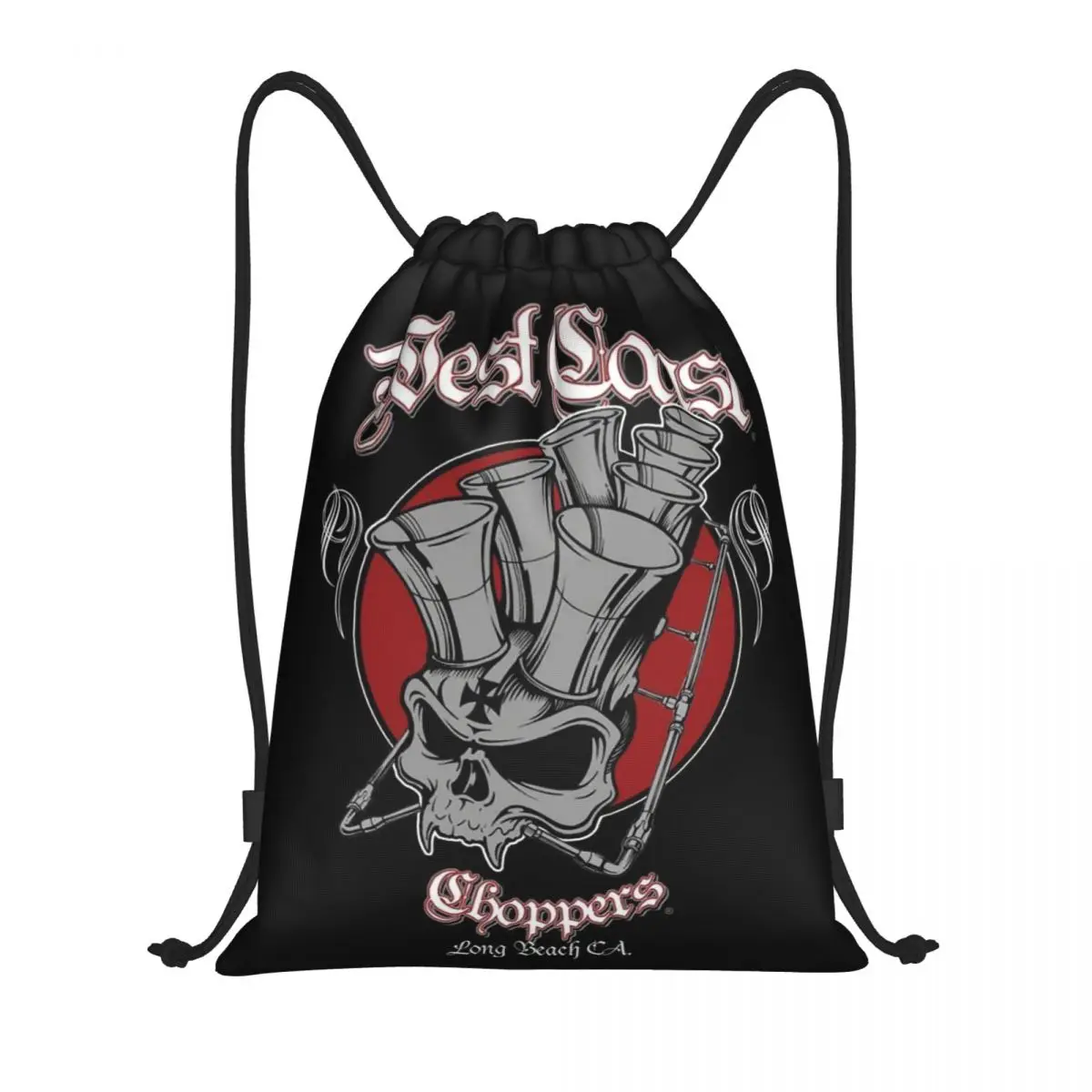 Custom West Coast Iron Motorcycle Cross Choppers Drawstring Backpack Women Men Sport Gym Sackpack Foldable Shopping Bag Sack