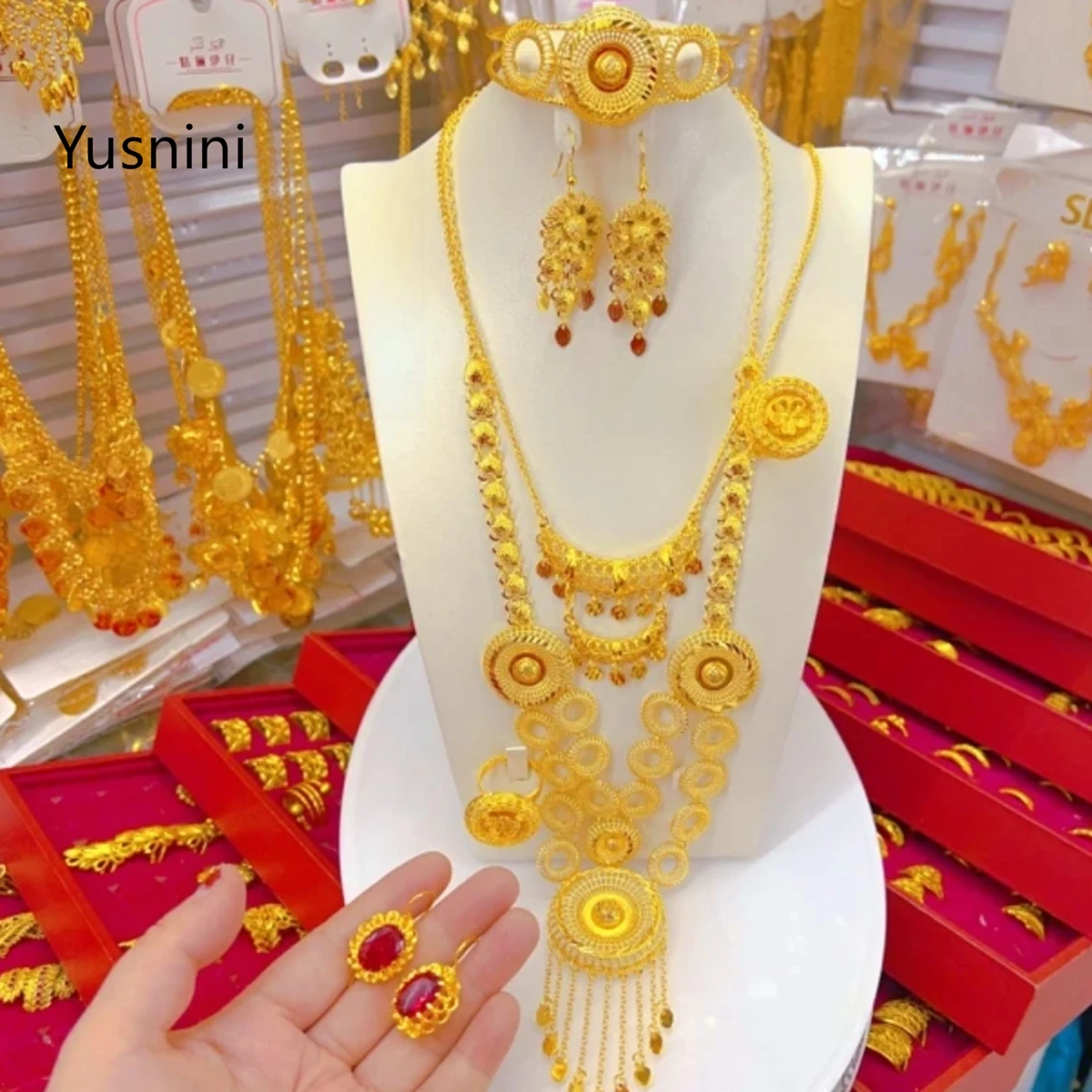 Nowy Dubajski Zestaw Biżuterii – Women'S Fashion Rings Gold recenzja i cena