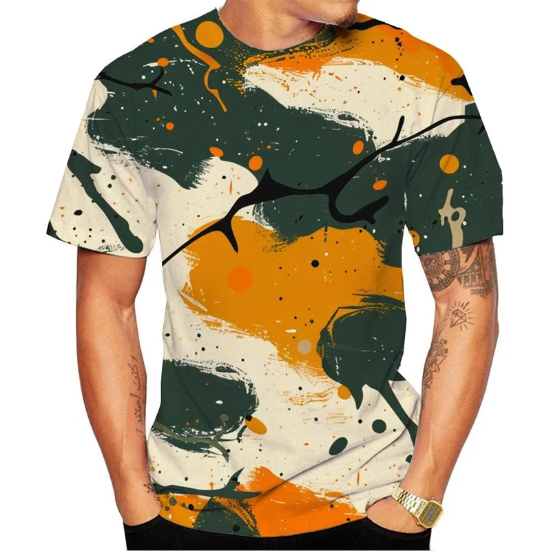 Colorful Camouflage Pattern T-Shirt For Men Color Block 3D Printed Tees Summer Casual Short Sleeve Loose T Shirts O-Neck Tops