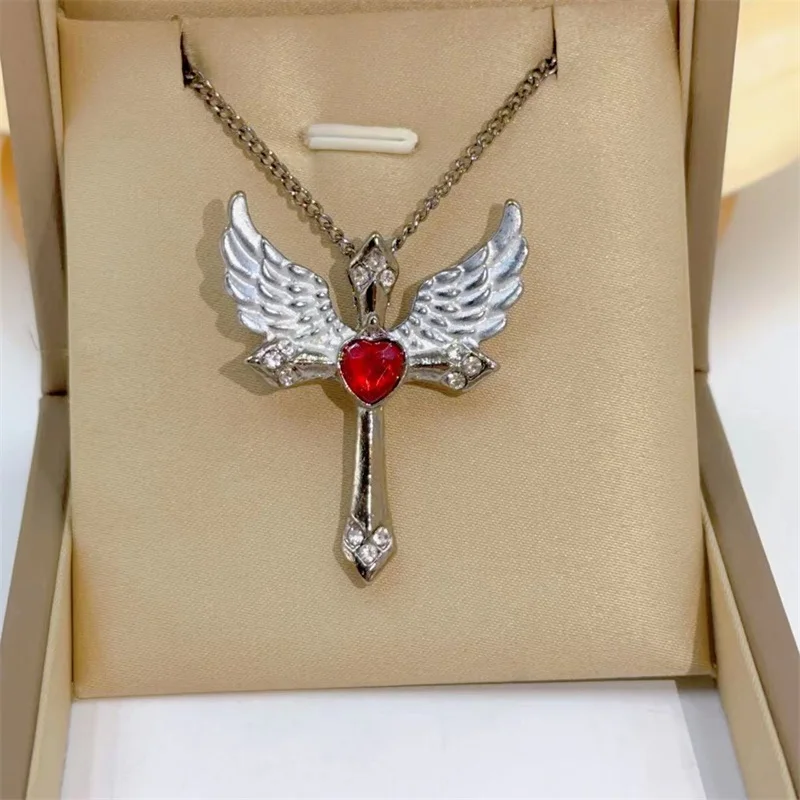 Fashion Delicate Angel Wings Necklace Classic Vintage Cross Craft White Feather Clavicle Chain Pendant