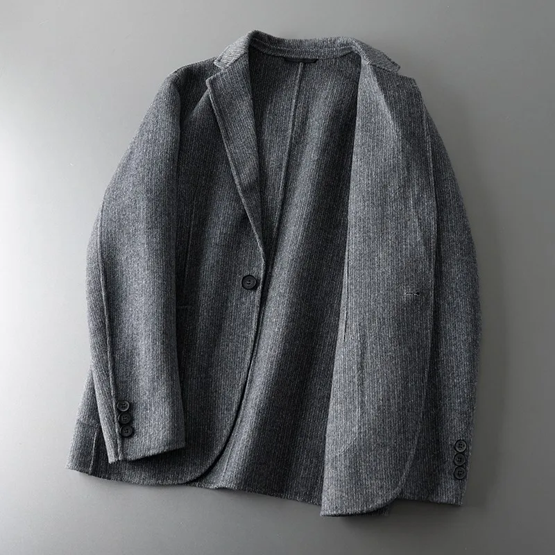 

Шерстяной костюм на одной пуговице для мужчин, модное осенне-зимнее однобортное пальто с классическим воротником на заказ