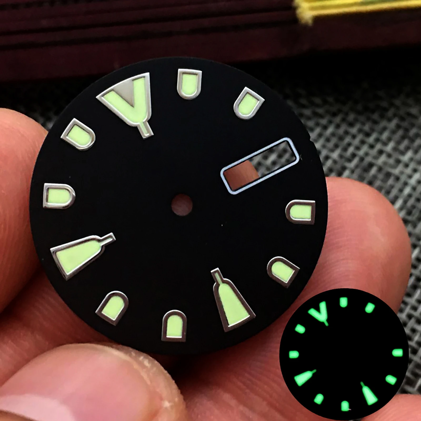 28.5mm Watch Dial for NH36 Movement C3 Green Luminous Double Calendar Dial Round Watch Face Accessories