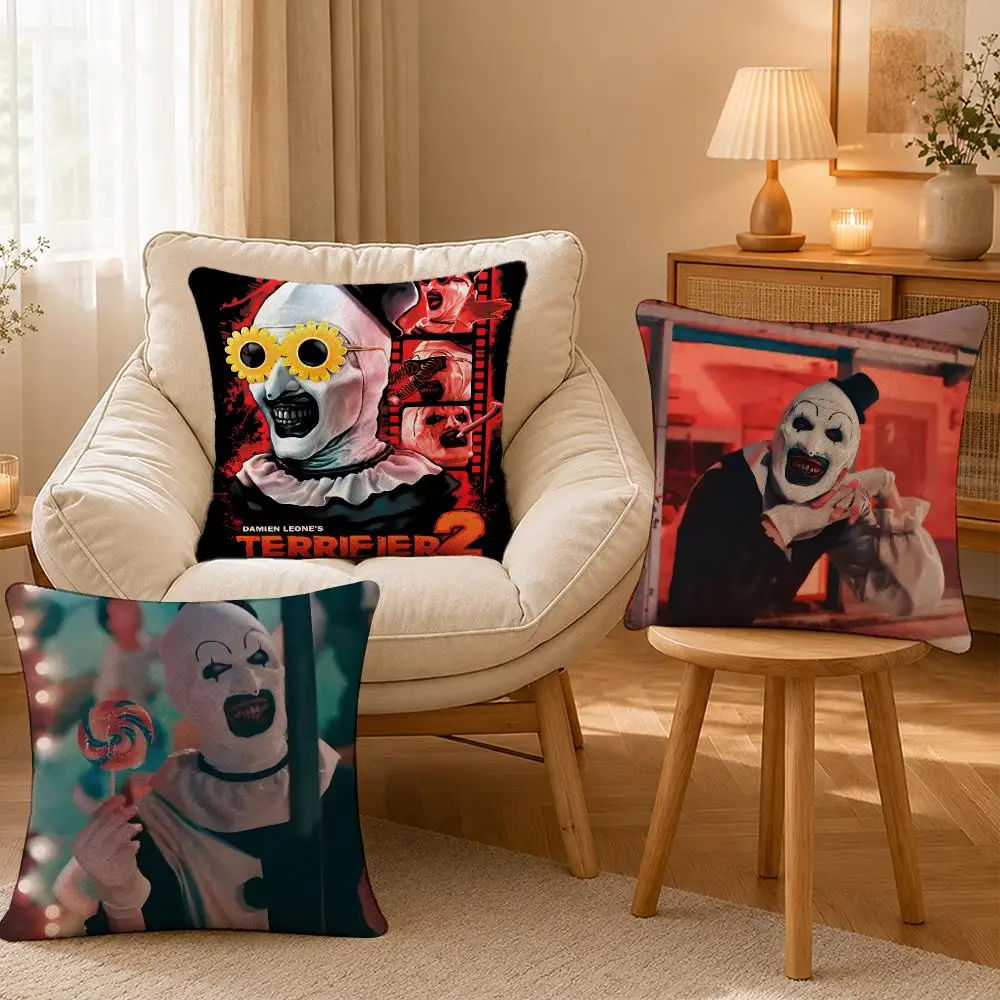 Movie Terrifier Clown Horror Cushion Cover Personalized Short Plush Cushion Cover Sofa Pillowcase Bedroom Home Decor Gift
