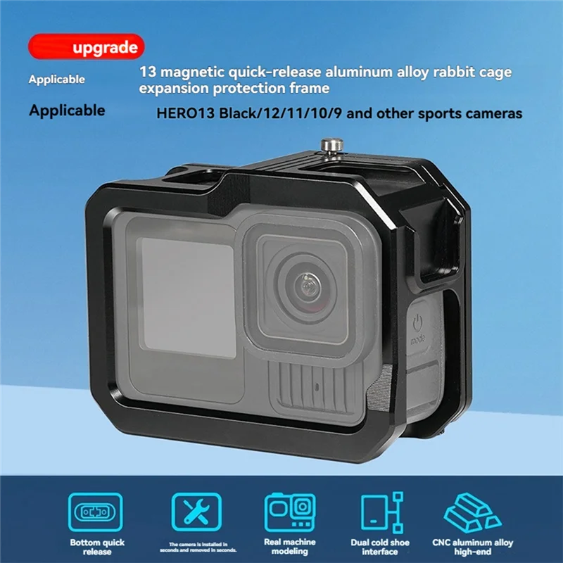 M01K Magnetic Camera Cage Quick Release With Cold Shoe Mount Protective Frame Aluminium For Gopro 13/12/11 Action Camera