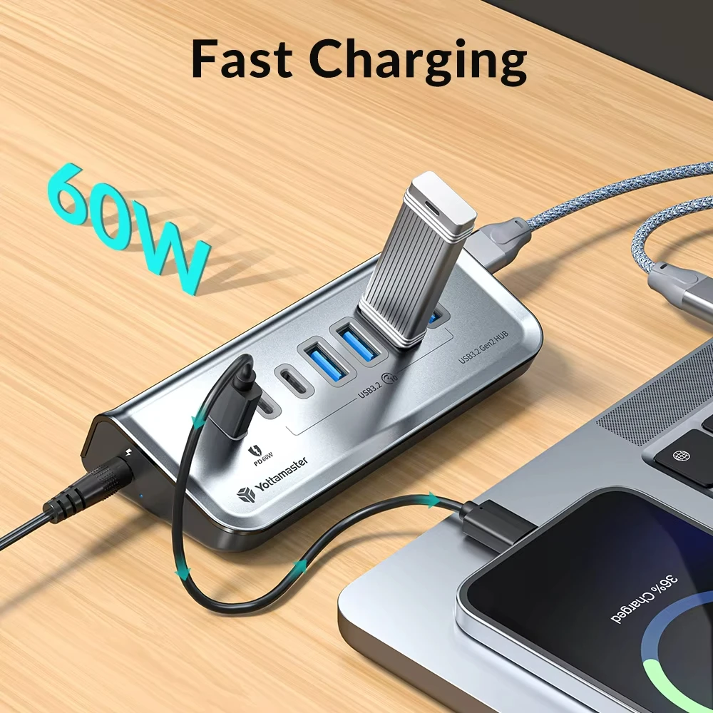 Yottamaster Przenośny Hub USB 3.2 Gen1 Gen2 10/5Gbps Hub do Transmisji Danych Zasilany Dyskiem Twardym PD18W/60W SD/TF do PC PS4 Laptopów Surface Myszki — zdjęcie produktu 3