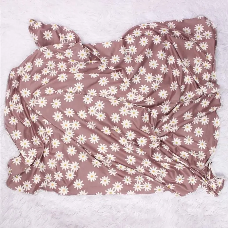 3 قطع الوليد الطفل الأزهار طباعة قماش للف الرضع معقودة قبعة صغيرة Bowknot عصابات رأس مجموعة الرضع تلقي بطانية دش P31B