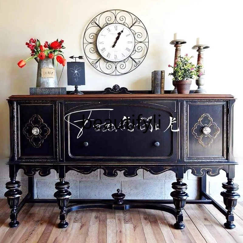 

French retro solid wood carving flower porch cabinet entrance foyer storage decorative storage cabinet