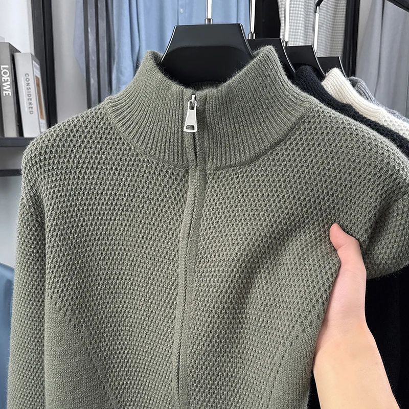 Hochwertige Herren-Strickjacke Hochwertige Marke Einfaches Reißverschluss-Design mit Stehkragen Herbst-Winter Neue Mode Lässiger Pullover-Mantel – Detail 6