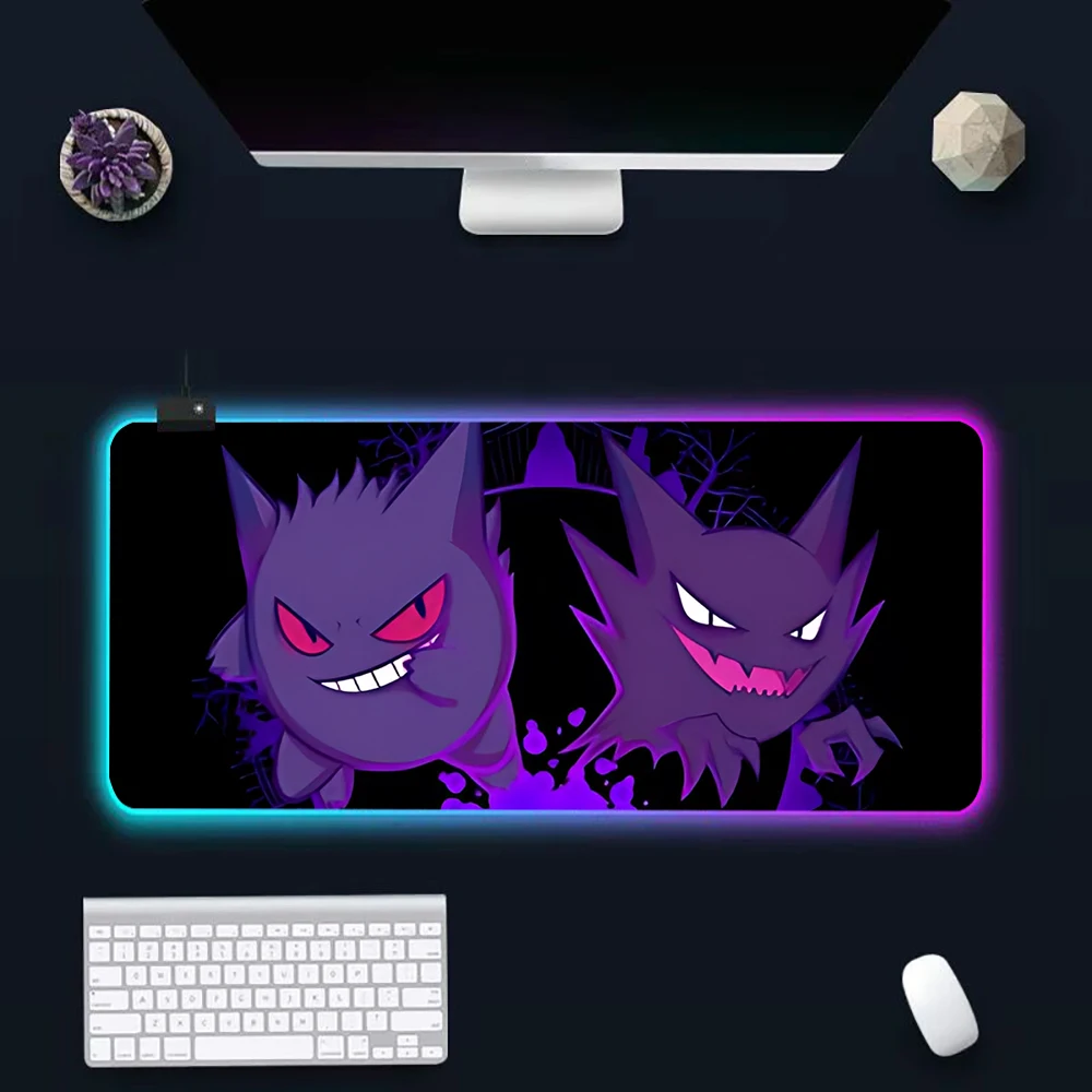 

P-Pokemon-Gengar Grande RGB Pc Gamer Keyboard Mouse Pad Mousepad LED Glowing Mouse Mats Rubber Gaming Computer Mausepad