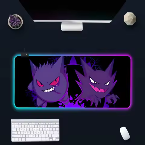 P-Pokemon-Gengar Grande RGB Pc Gamer Keyboard Mouse Pad Mousepad LED Glowing Mouse Mats Rubber Gaming Computer Mausepad