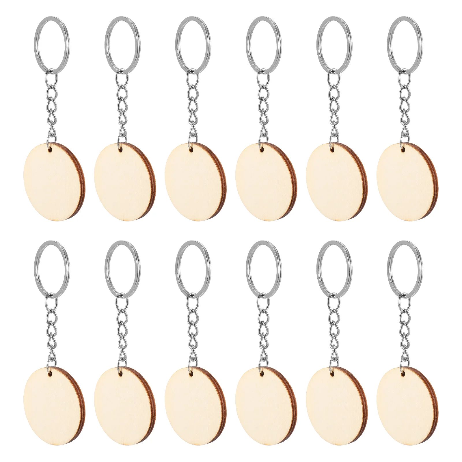 50Pcs Wooden Key Chain DIY Hand Drawing Keychains Creative Key Pendants Wooden Circle with Keychain DIY Making Keychain