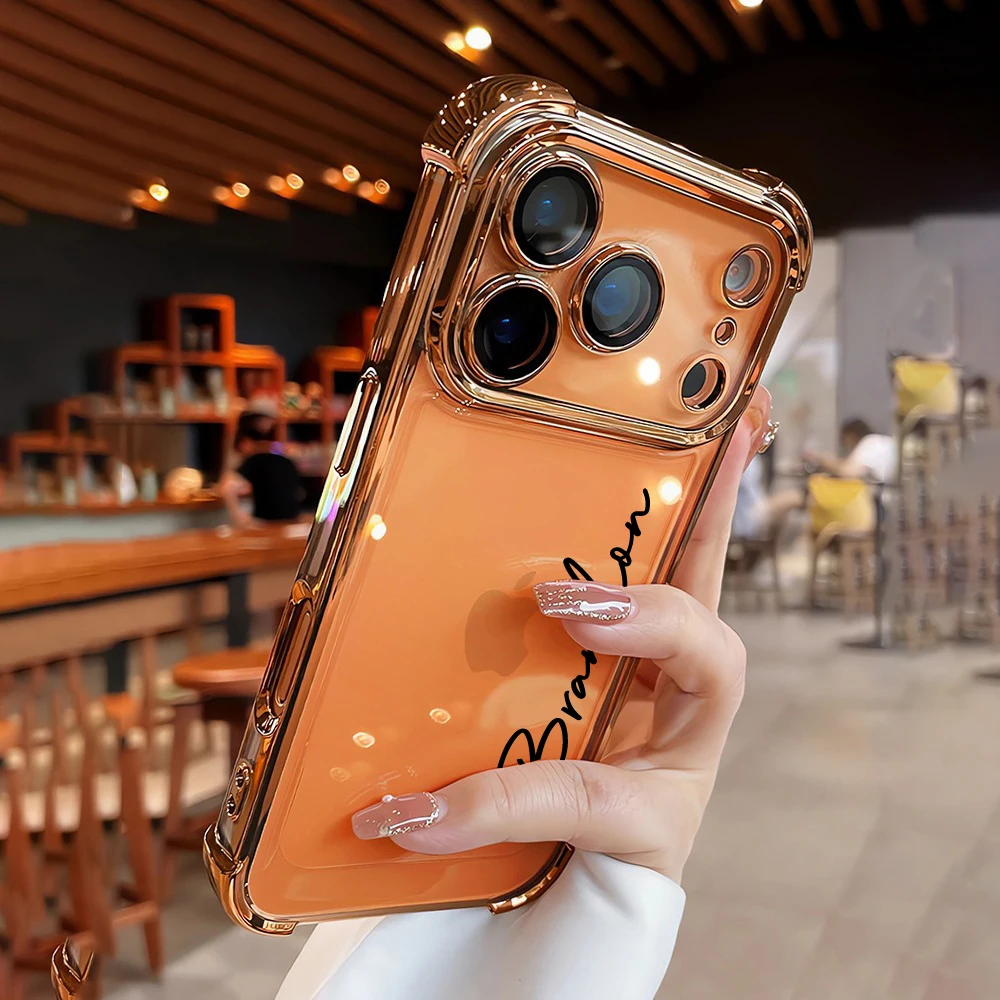 Customized Name Plating Clear Phone Cover For iPhone 11 12 13 14 15 16 17 Pro Max Acrylic Lens Protector Four-Corner Anti-fall