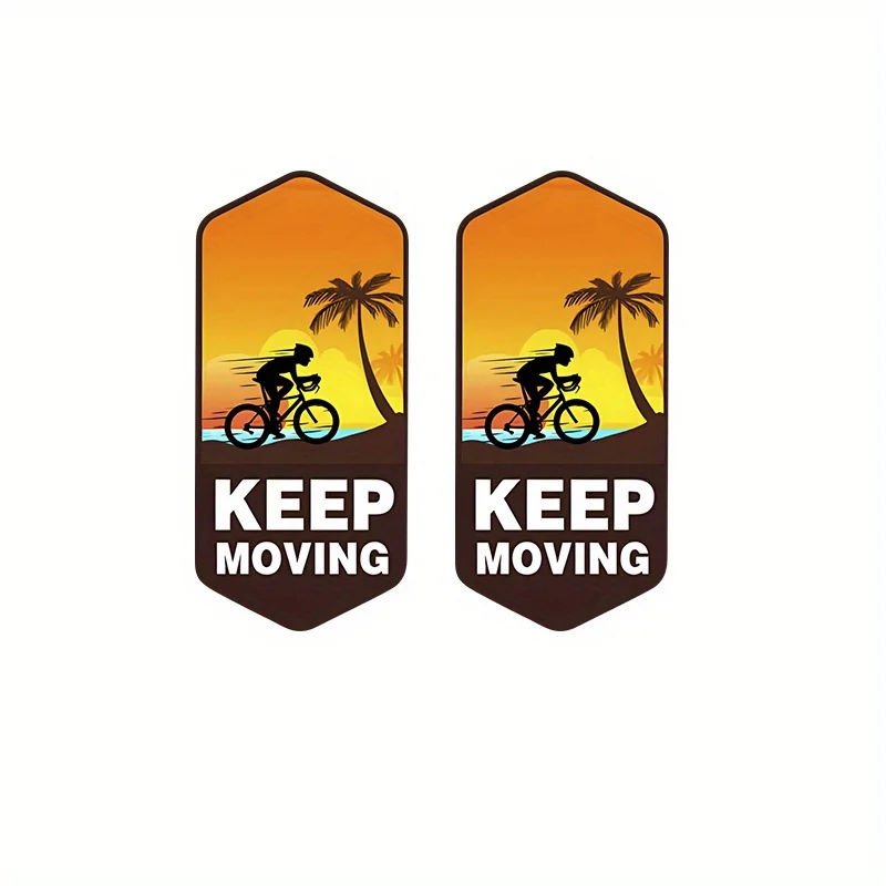 2Pcs Keep Moving Bike Frame Stickers, Mountain City Palm Tree Pattern Waterproof Anti-Scratch Decals for Road & Mountain Bikes view 5