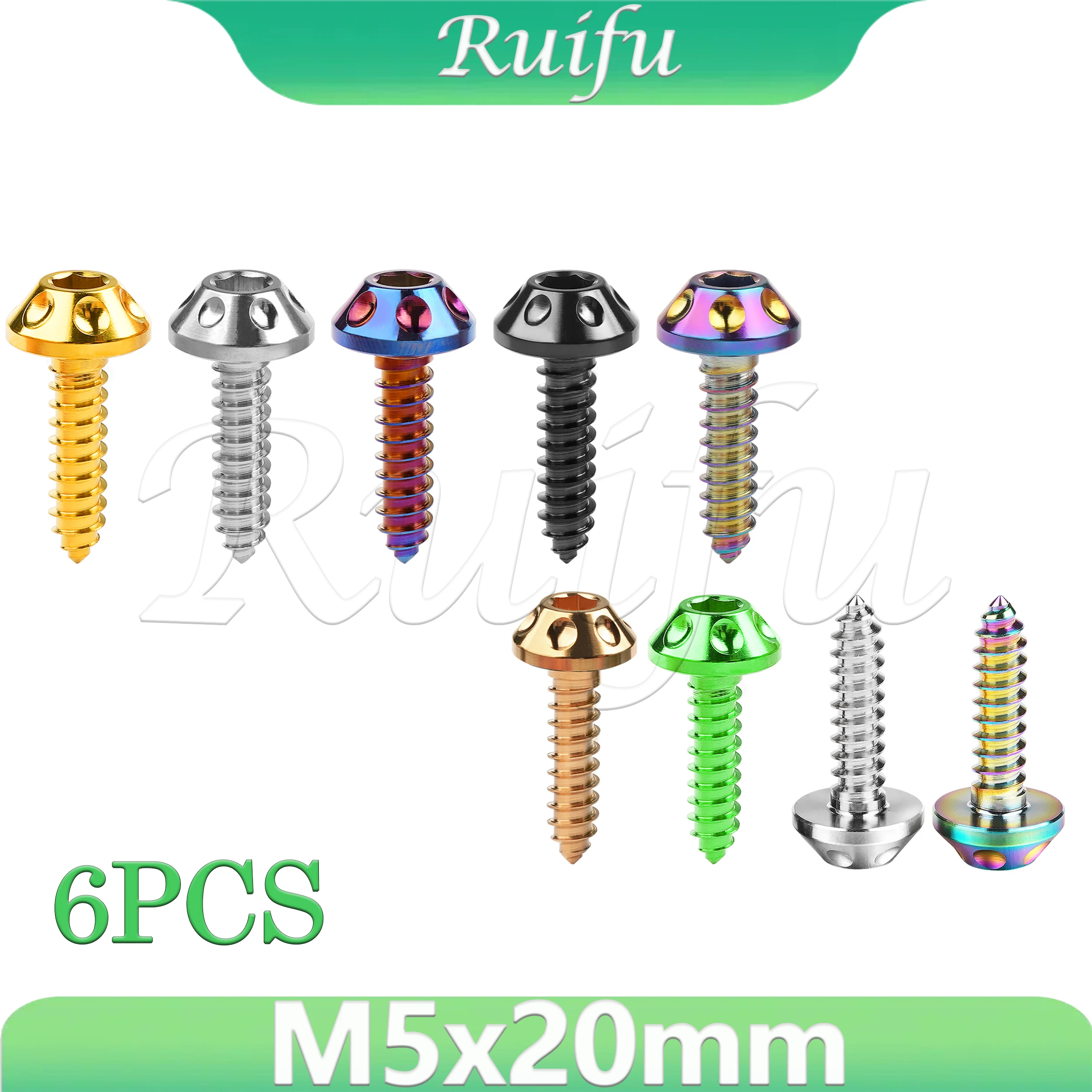

Ruifu Titanium Bolt 6PCS M5x20mm Mushroom Self-Tapping Hex Head Screws for Bike Motorcycle Car Ti Fasteners