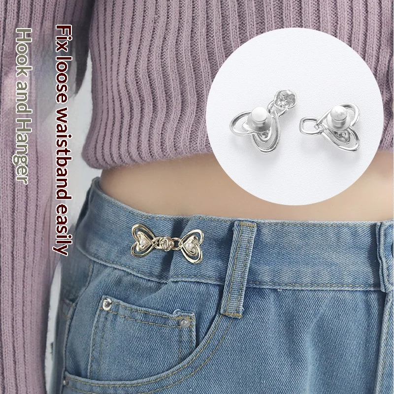 

Fashionable Adjustable Heart-Shaped Waist Clip Button - Metal Quick Pants Waist Modification Tool Decorative Waist Adjuster
