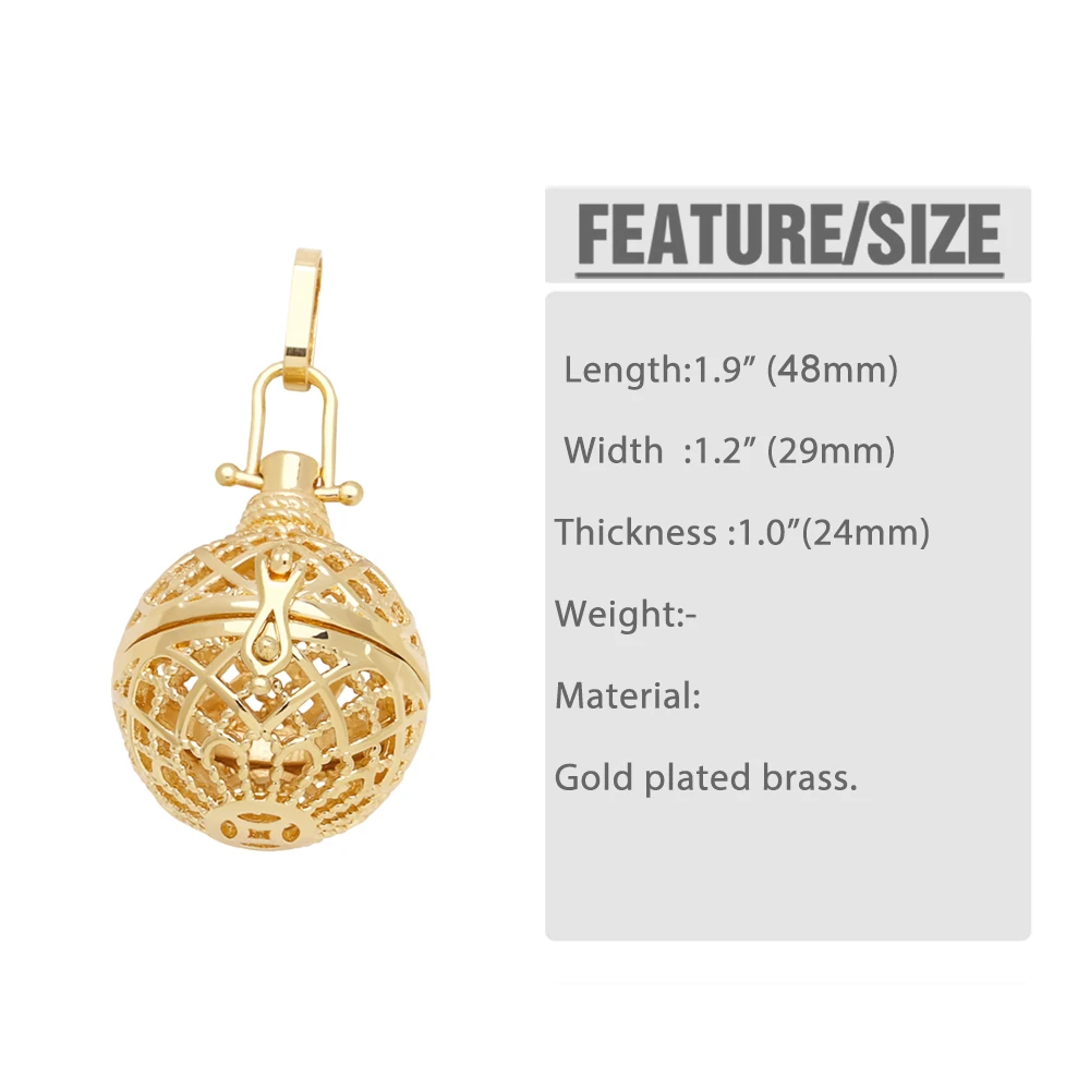 OCESRIO Big Retro Hollow Flower Harmony Ball Necklace Pendant For Pregnancy Women Copper Gold Plated Wishing Ball Pdtb455