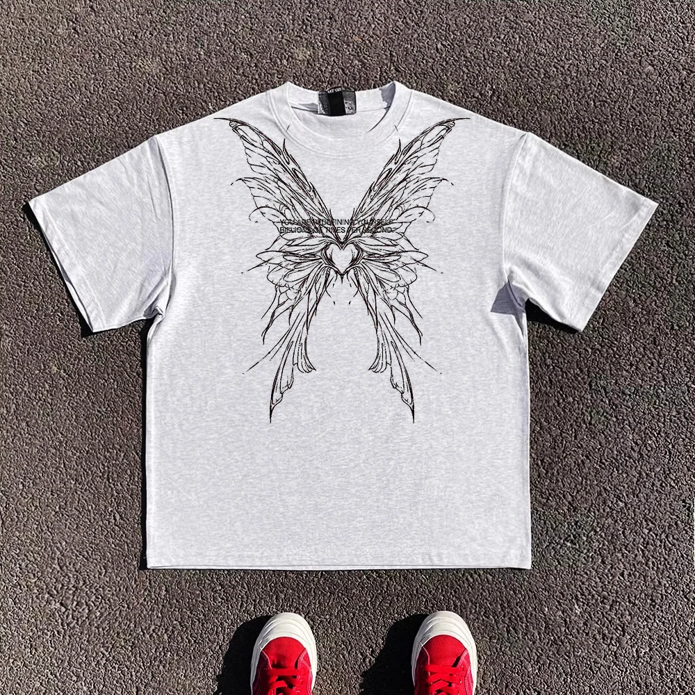 

Heavyweight 260G Heart Short Sleeve T-Shirt Versatile Retro Design Cotton Fashionable Accessory by Wang Studio