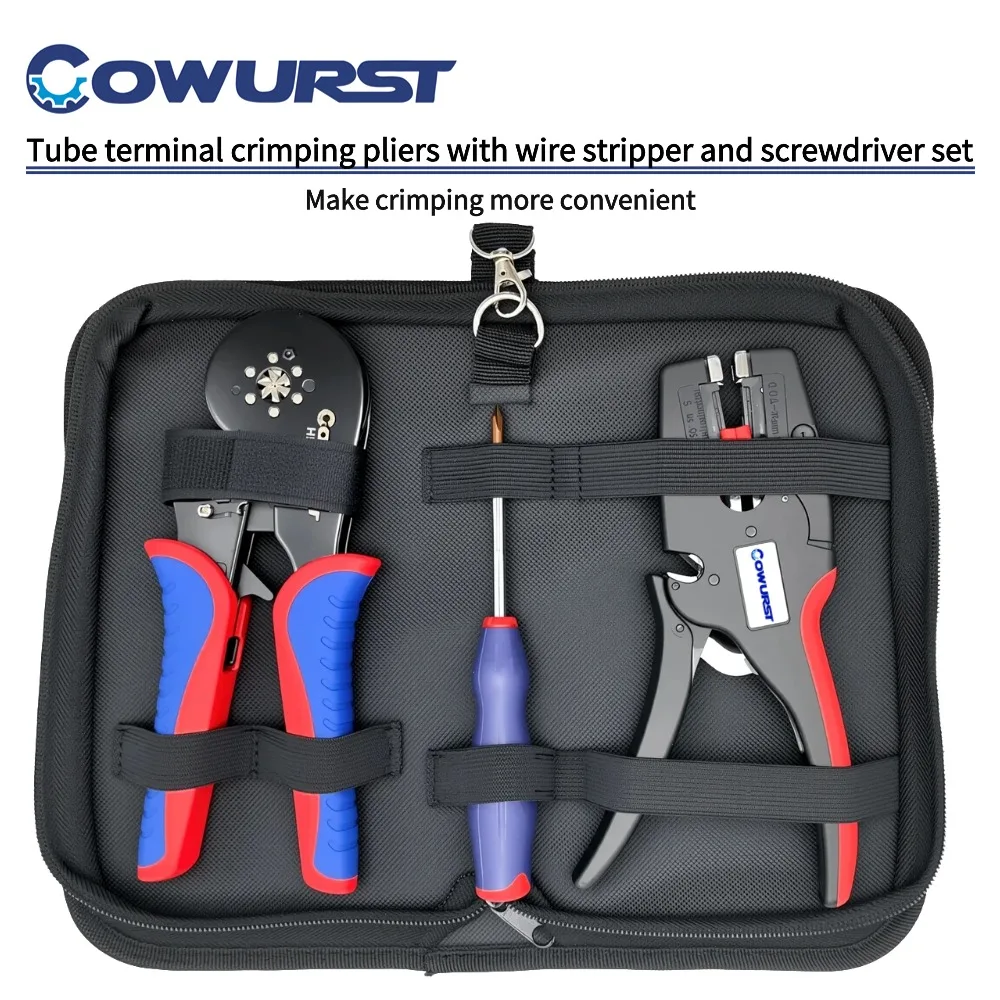 

Набор обжимных клещей для трубных клемм с крестообразной отверткой и устройством для зачистки проводов — незаменимый набор инструментов для обслуживания электрика