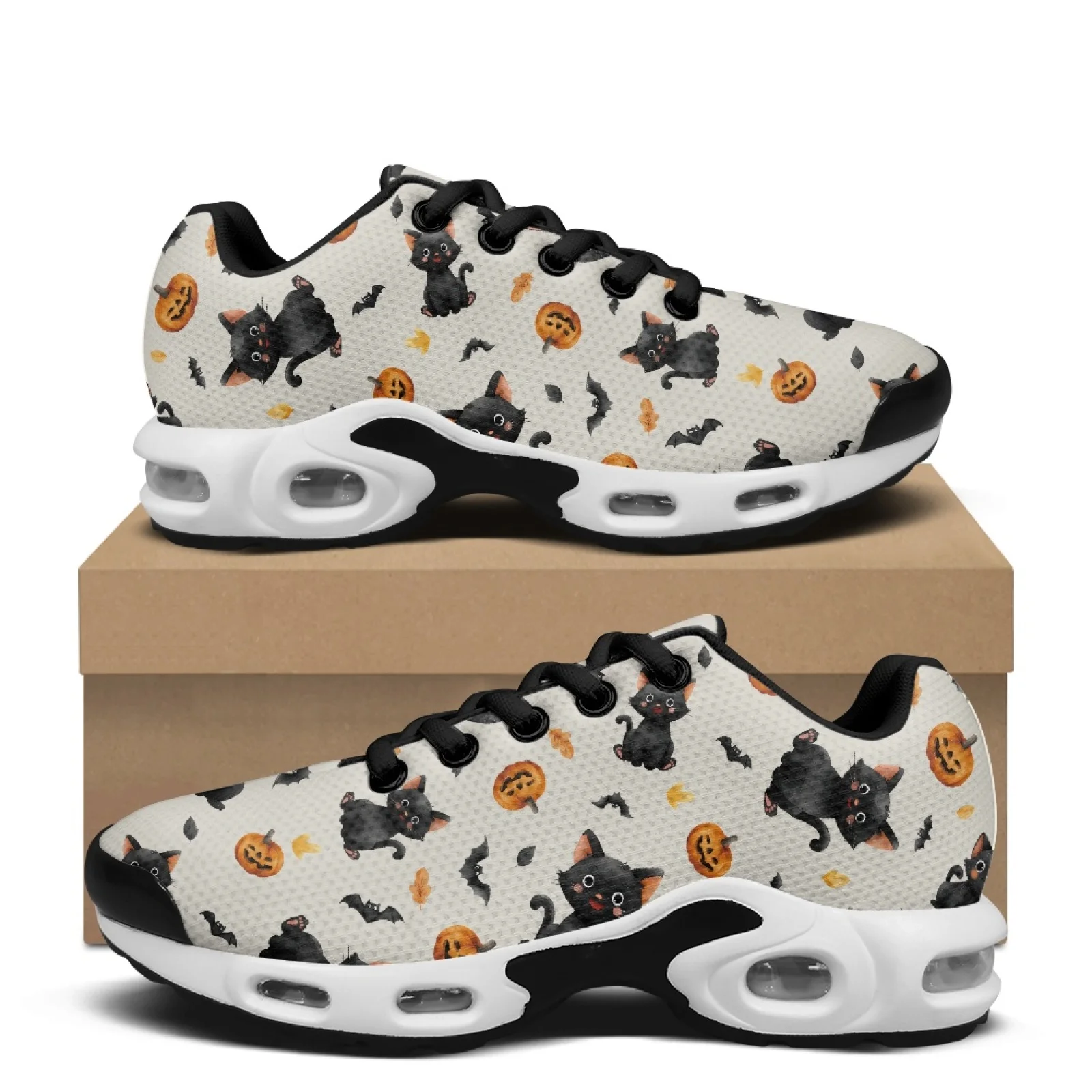 PENSTROLL Cat Pumpkin Air Cushion Walking Lace Up Sneakers Tennis Fashion Sneakers for Mens Breathable Walking Shoes