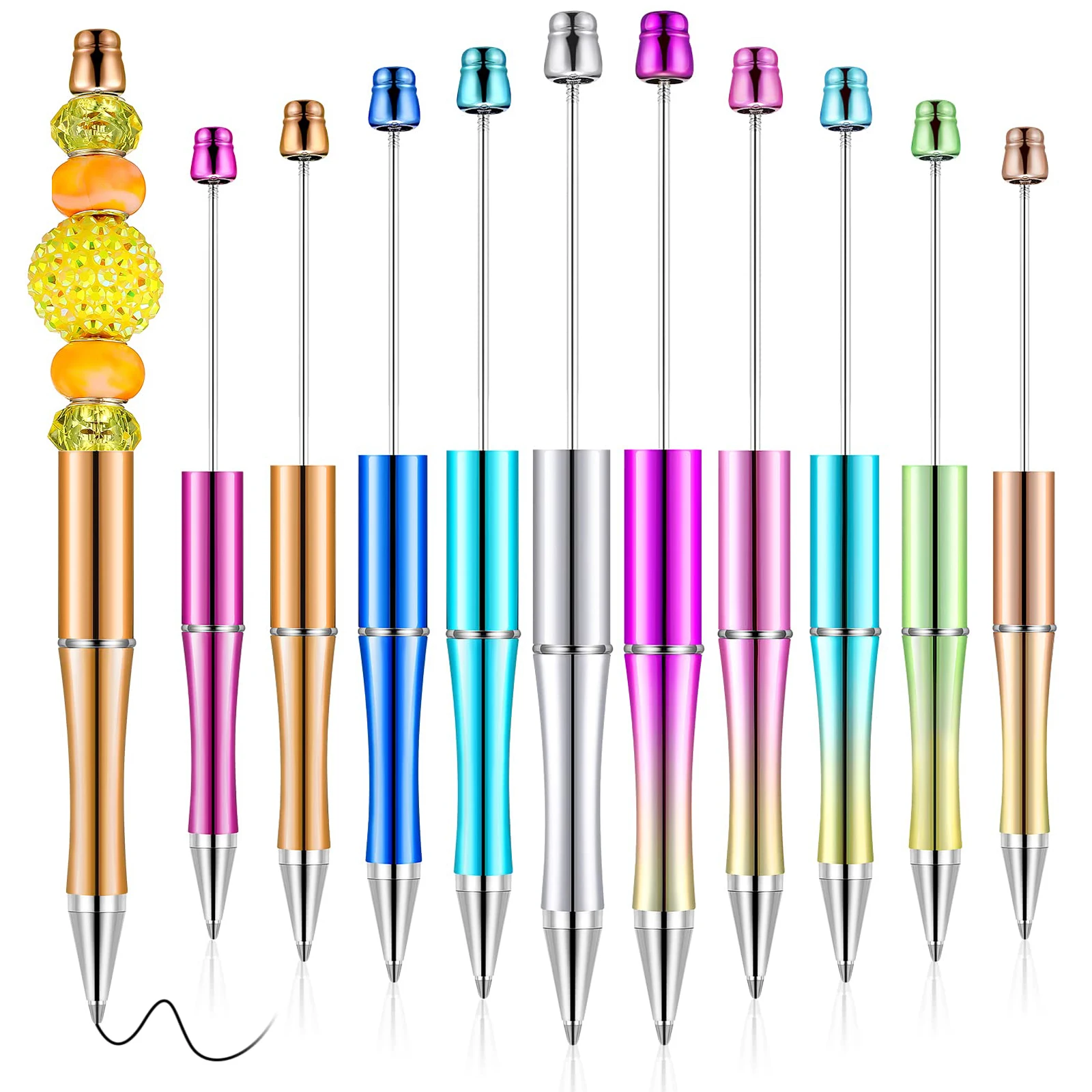 Gradiente Bead Gel Pen, Caneta Esferográfica De Plástico, DIY Beadable Caneta Esferográfica, 10Pcs