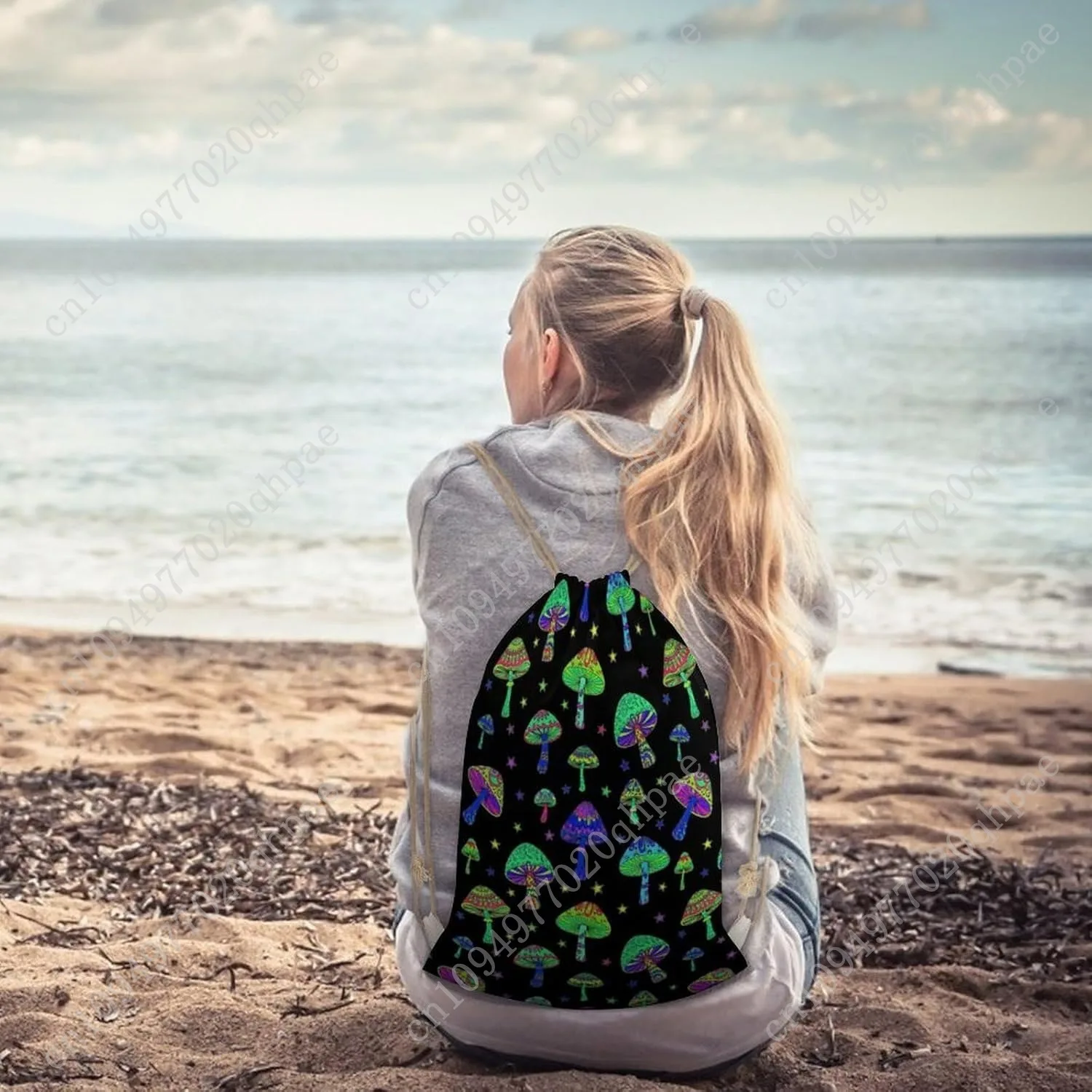 حقيبة سفر برباط من القماش للرجال والنساء، حقيبة ظهر خفيفة الوزن للتخزين للتمرين على الطراز القوطي القوطي السحري الهبي تريبي الفطر برباط #6