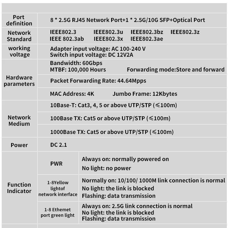 Imagem -05 - Interruptor Ethernet Xikestand Base-t Switcher de Rede 10gigabit Uplink Hub Plug And Play Internet Splitter Fanless Portas 2.5g