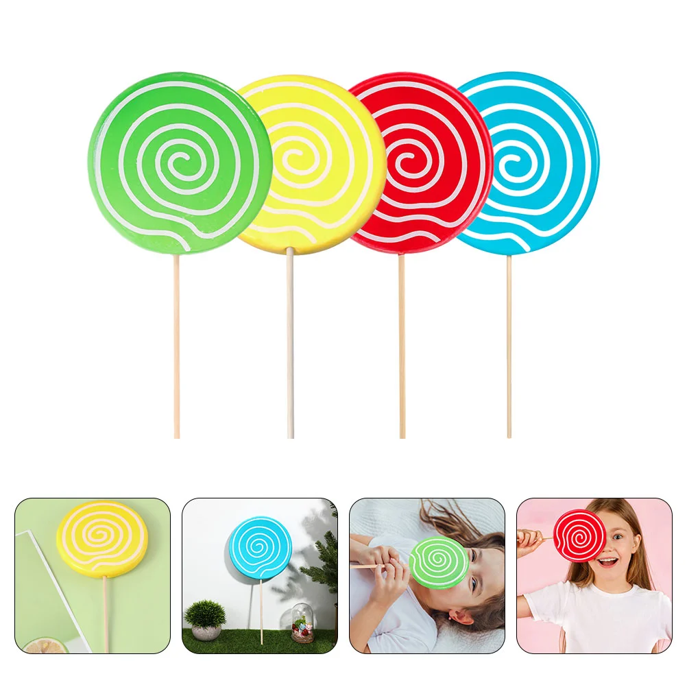 4 Pcs Candy Simulation Lollipop Child Pathway Light Wood Puppet Faces Xmas Photo Prop