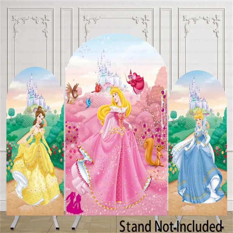 

Belle Sleeping Beauty Cinderella Girls Arch Round Backdrop Cover Disney Kids Wall Background Baby 1st Birthday Decor Cover