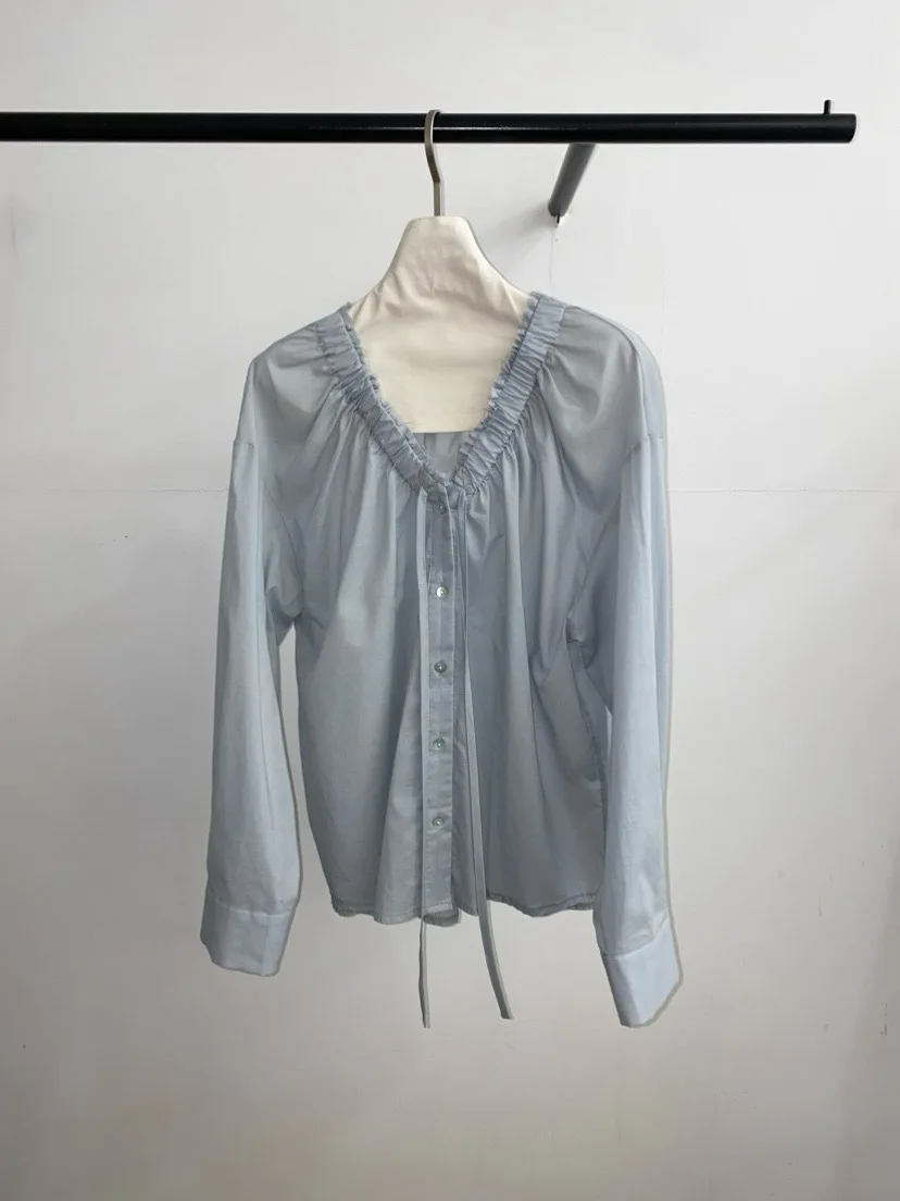 

Slimming V-ne T irt Women's Loose Fit Cotton Long Sve Button up Casual Sle Faion Design East Gate Sle