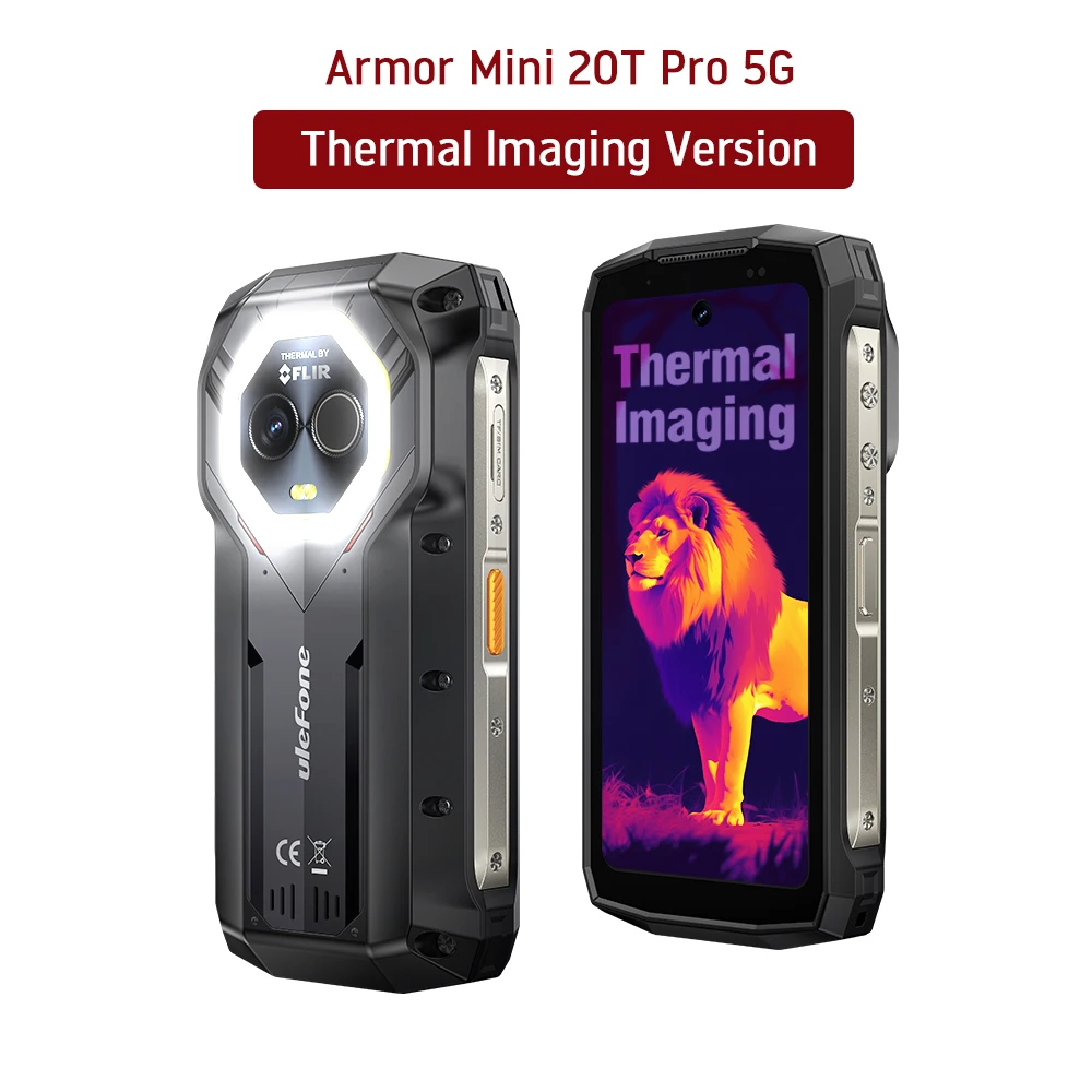 Ulefone Armor Mini 20T Pro 5G THERMISCHE CAMERA VAN FLIR ® 4,7' Robuuste Telefoon Android 15 Smartphone 256GB ROM Mobiele Telefoon Thermische Beeldvorming