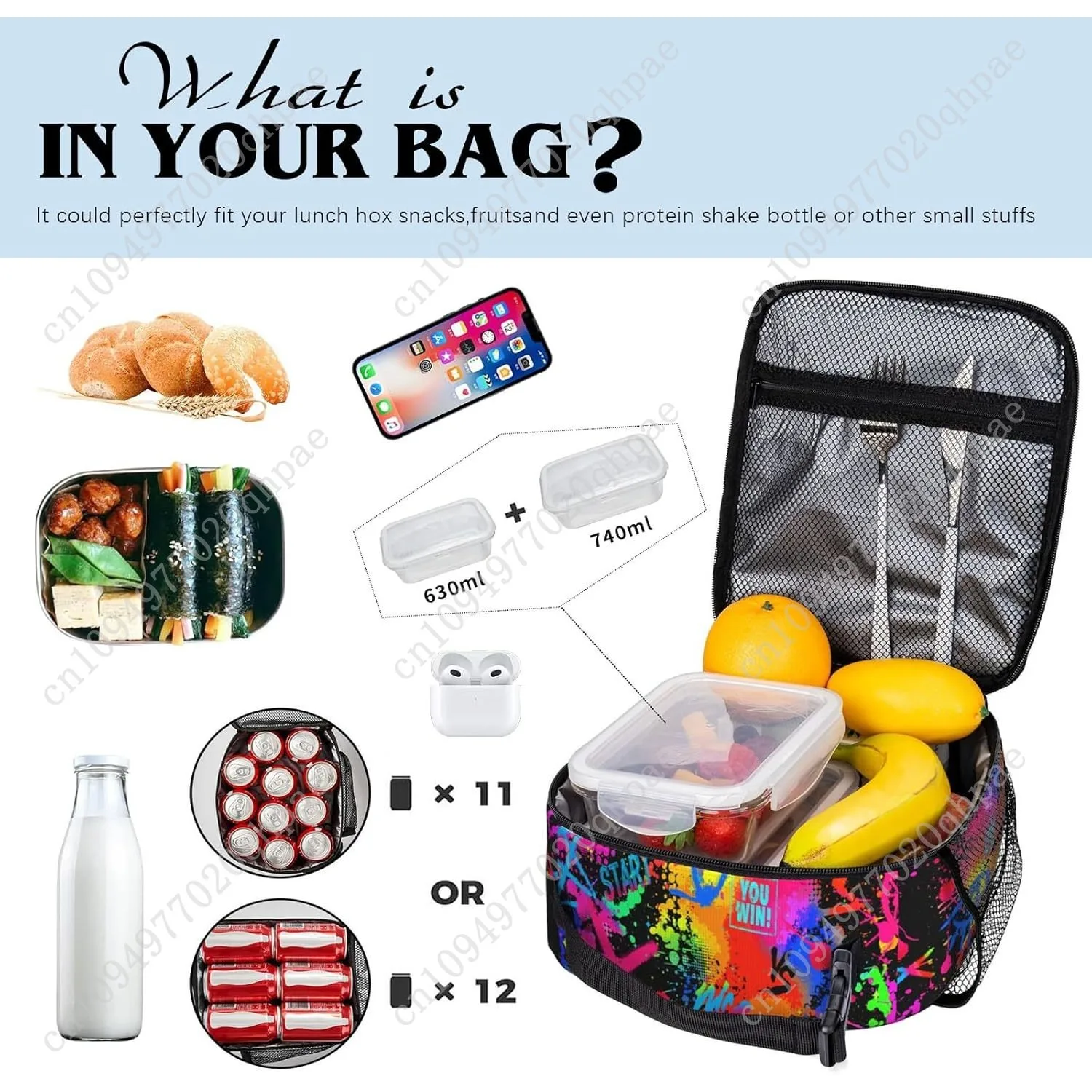 Video Game Lunch Box for Boys Girls Kids Graffiti Gamepad Insulated Cooler Reusable Portable Box Cool Game Lunchbox for Picnic H