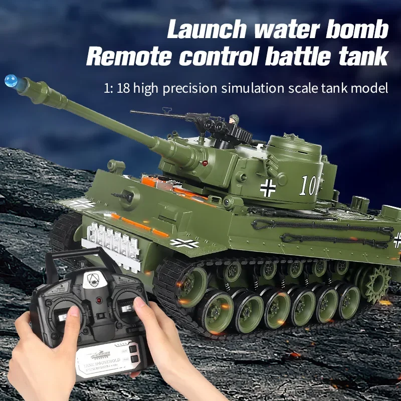 45cm super German Tiger rc tank model,remote control car,simulation track fart spray dual-projectile launch toy tank,funny gift