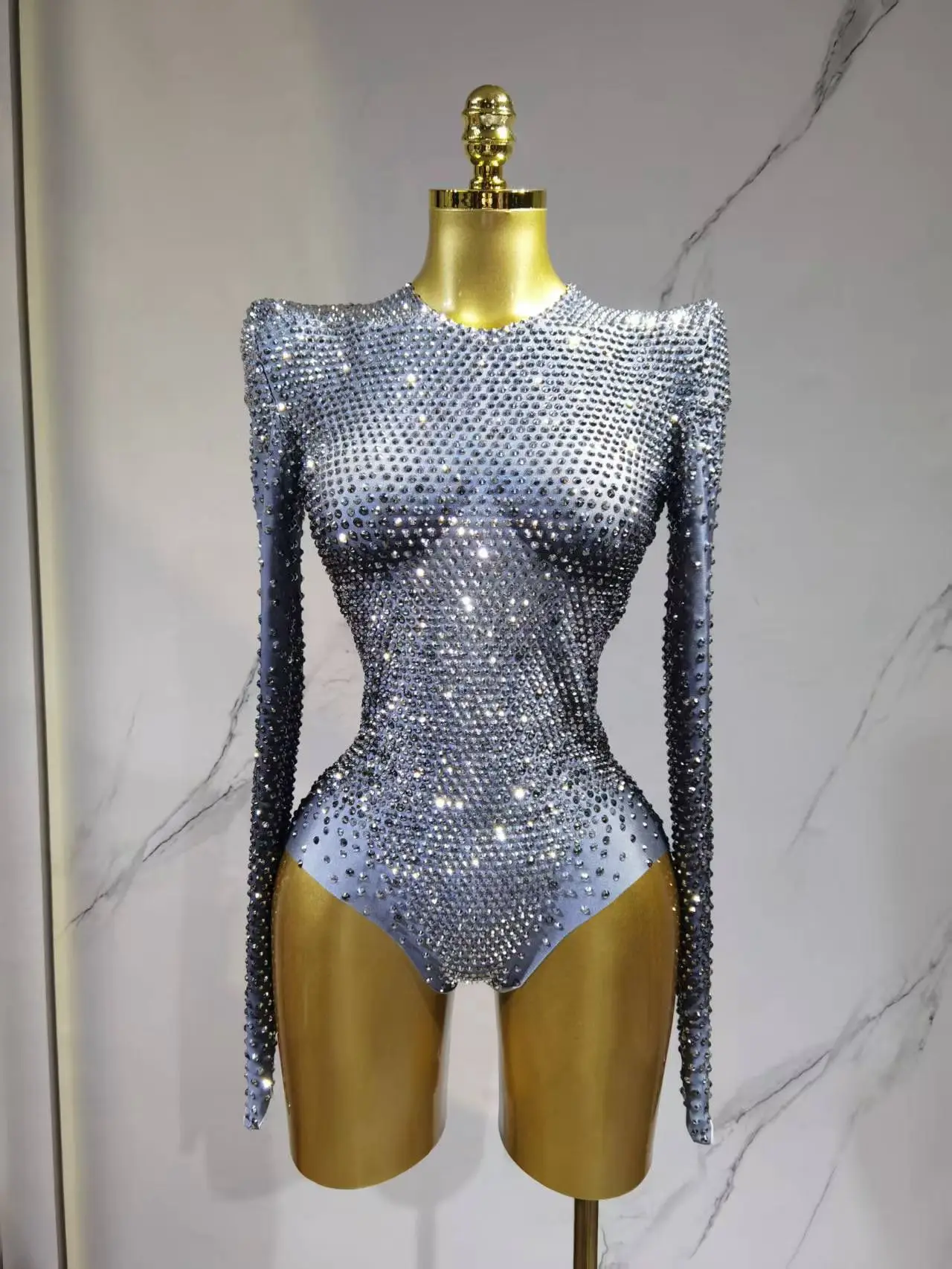 Sexy Sparkly Blue Crystals Leotard NightclubBirthdayCelebrate DiRhinestones Bodysuit DanceCostume Stage Photoshoot Wear  Q002