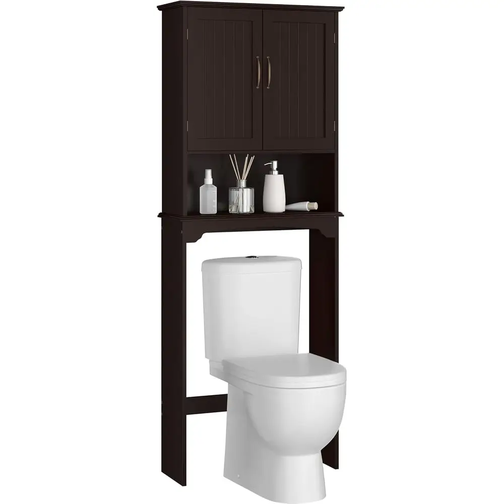 

Over The Toilet Storage with 2 Do& Adjustable Shel, ree Standing Toilet Rack Wooden Space-saving Collect Cabinet, Bathroom urnit