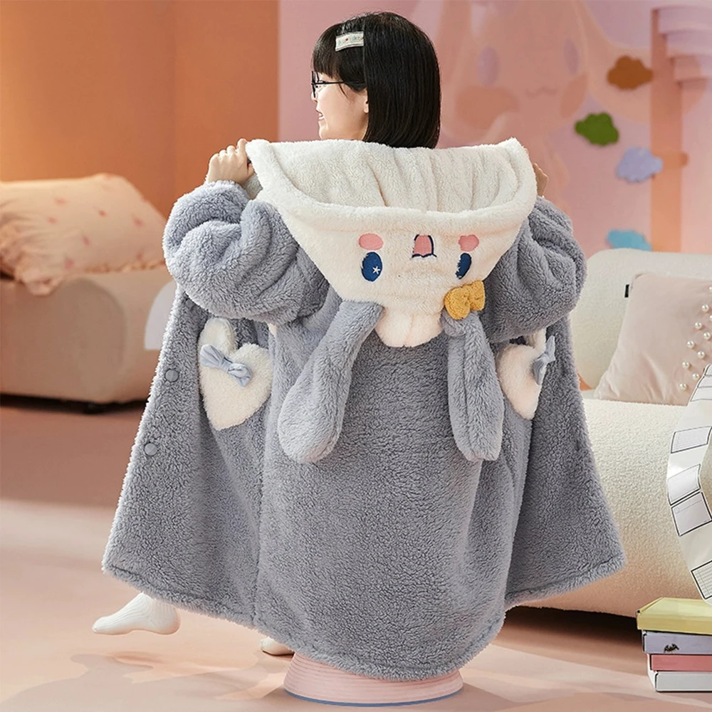 Autumn Winter Children\'s Plush Pajamas Robe Anime Sanrioed Cinnamoroll Melody Kuromi Kawaii Girl Cute Hooded Thicken Home Clothe