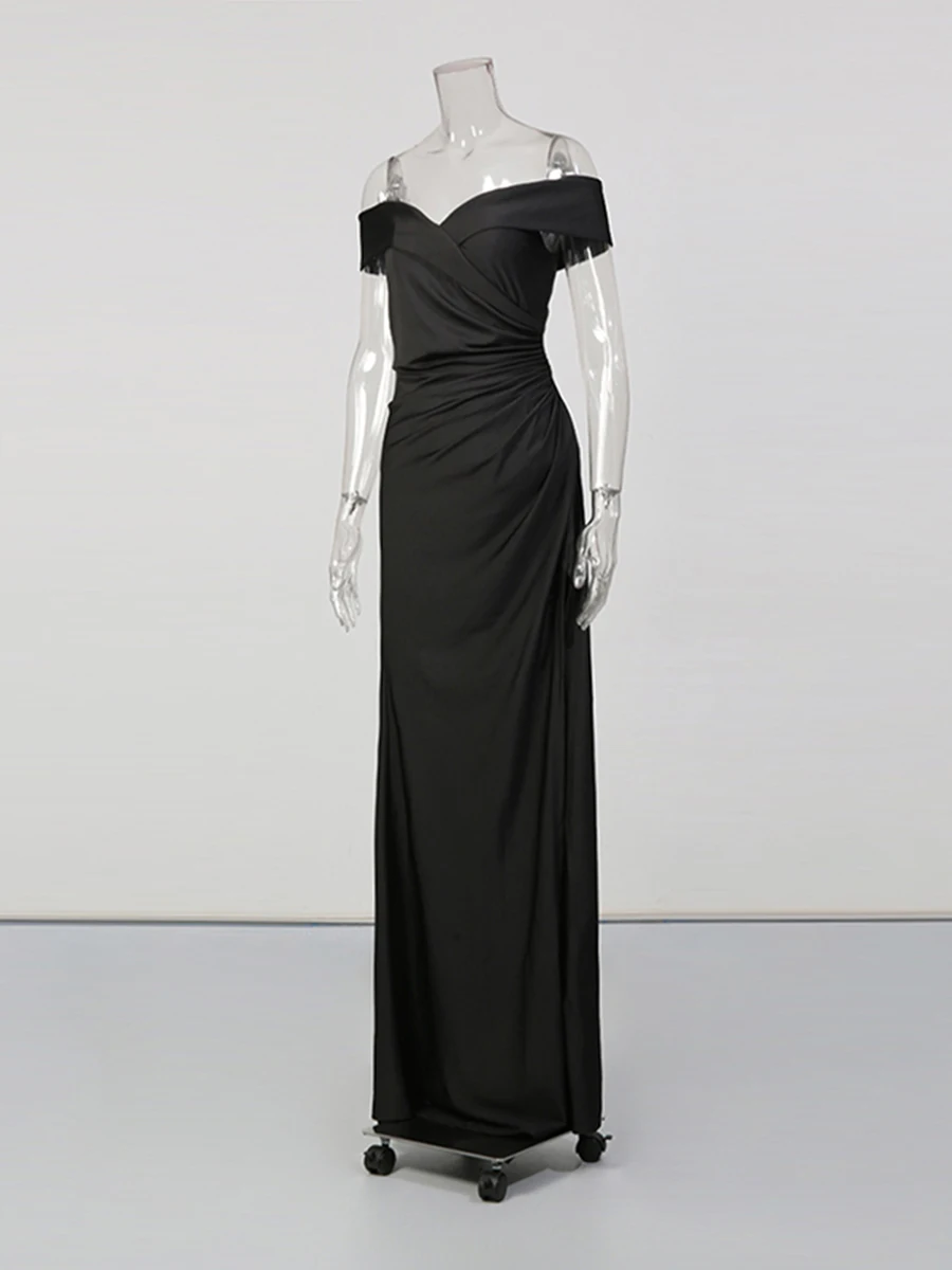 CHICEVER Solide Verstärktes Falten Intellektuelles Kleid Weibliche Slash Neck Ärmel Abnehmen Elegante Luxus frauen Kleider Mode Neue