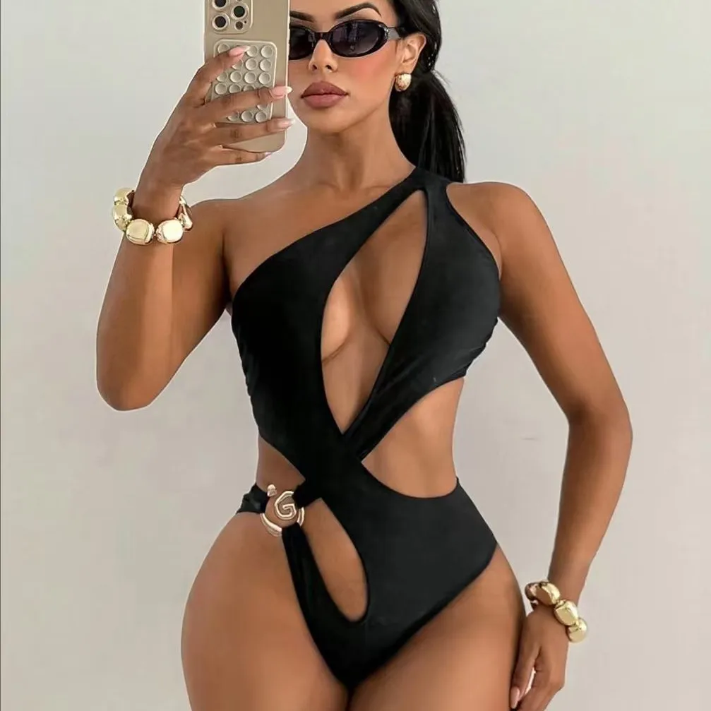 Long Sleeve Black White Ink Wash Print One-Piece Swimsuit Half Zip UV Protection High Cut Surf Bathing Suit Rash Guard Beachwear