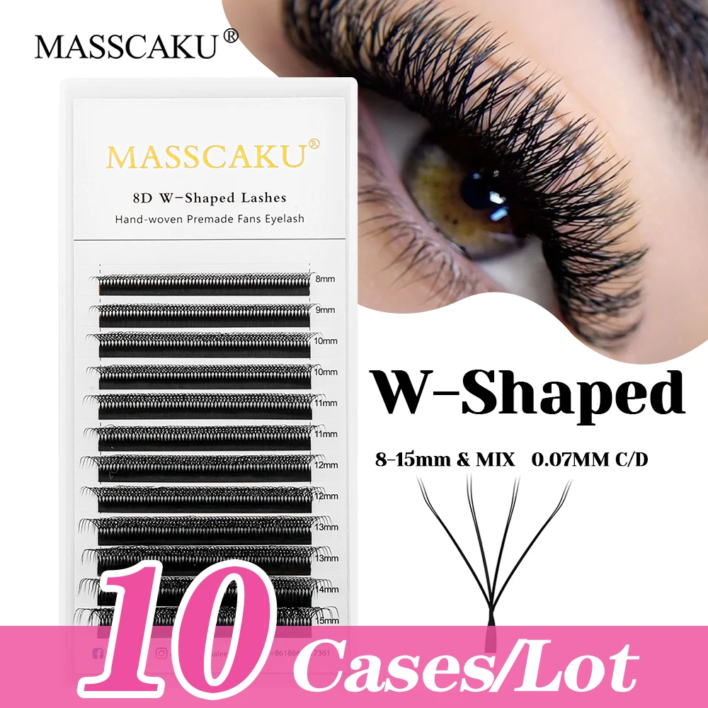 

10cases/lot Wholesale All Size C D Curl W Shaped Premade Fans Lash Synthetic Mink Natural Matte Black W Style Lashes by MASSCAKU