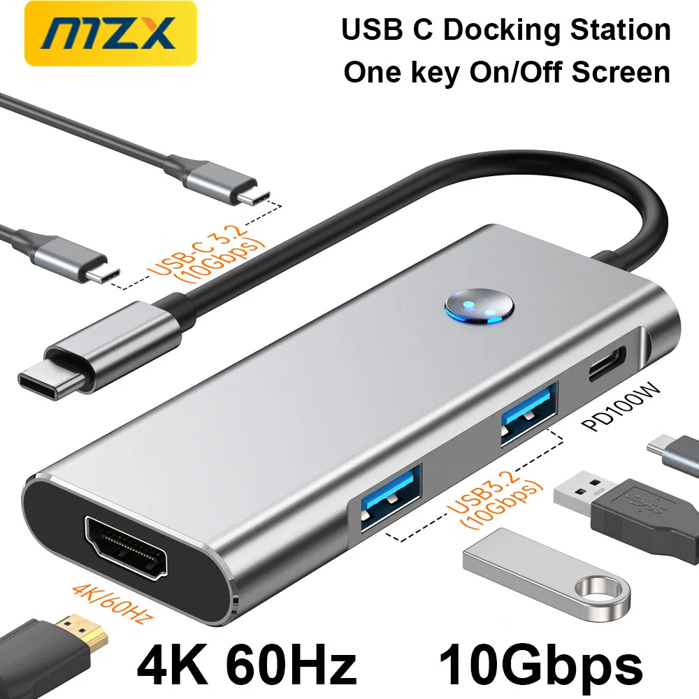 MZX 4K 60Hz 10Gbps USB 3.2 Docking Station Tipo C Hub Type A Extension Dock HDMI-compatible Concentrator Laptop Accessories Hubs