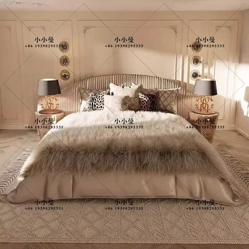 Italian Minimalist Light Luxury Leather Wide Screen Big Bed Villa Large Flat Master Bedroom High End Luxury Double Wedding