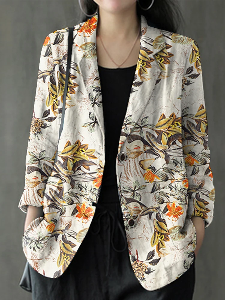 2023 ZANZEA Women Casual Long Sleeve Blazer Autumn Thin Coats Vintage Floral Printed Jackets Female Loose Outwear OL Work Suits