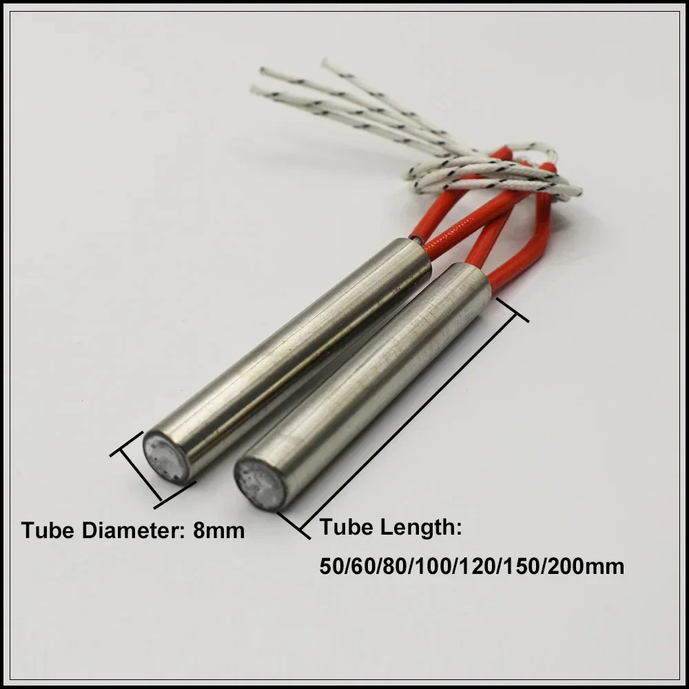 5pcs 220V 10mm Dia. Electric Cartridge Heater 10x60 10x80 10x100 10x120 10x150 10x200mm Stainless Steel Tubular Heating Element